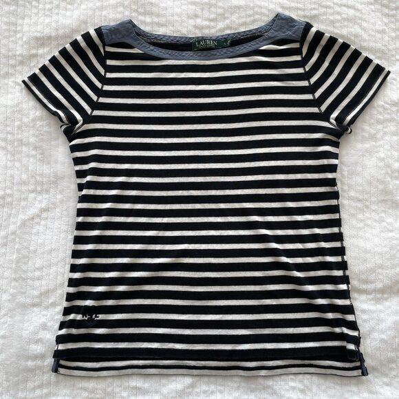 Lauren Ralph Lauren Nautical Striped Top Cotton Short Sleeve Tee Womens Large - Picture 1 of 10